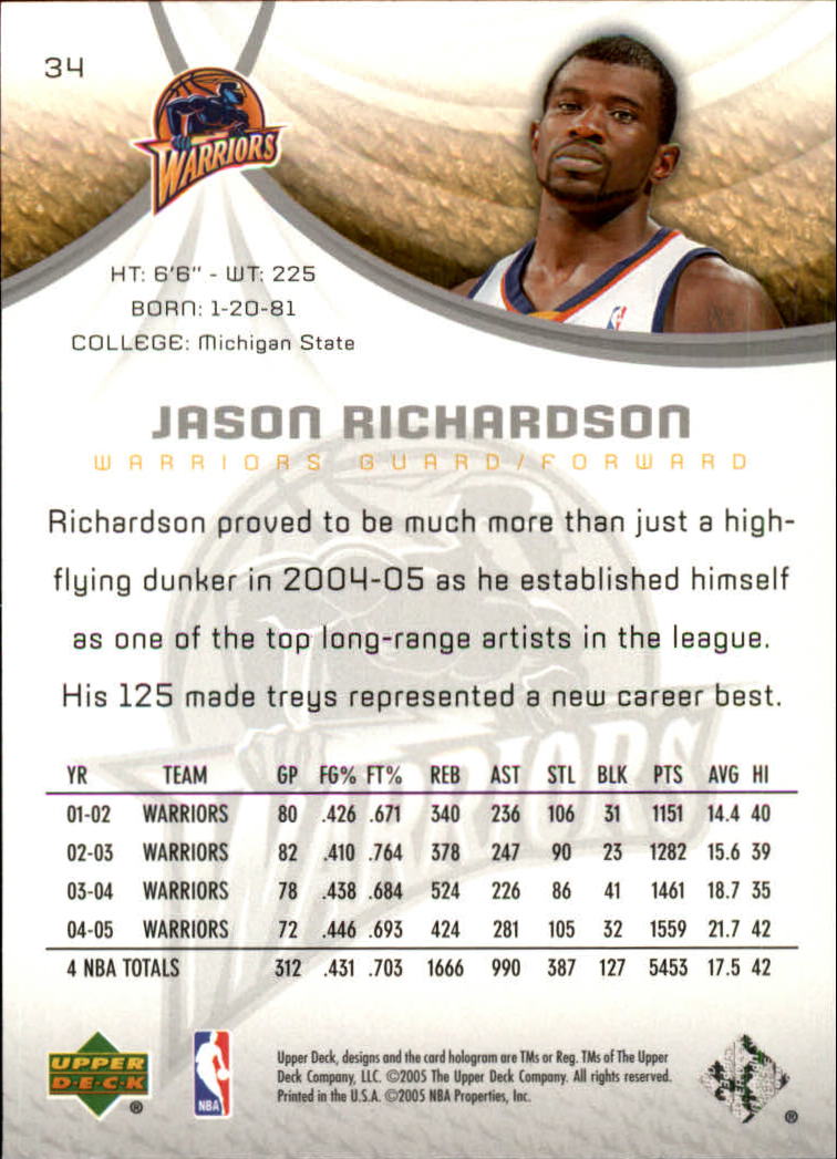 2005-06 SP Game Used #34 Jason Richardson back image