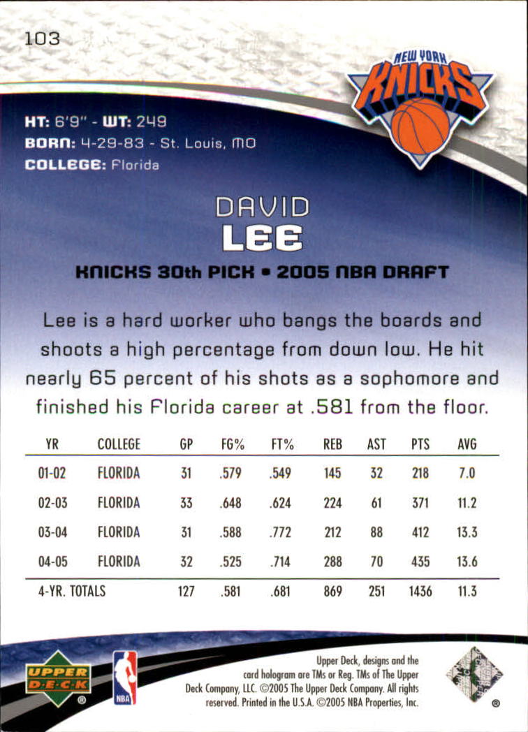 2005-06 SP Game Used #103 David Lee RC back image