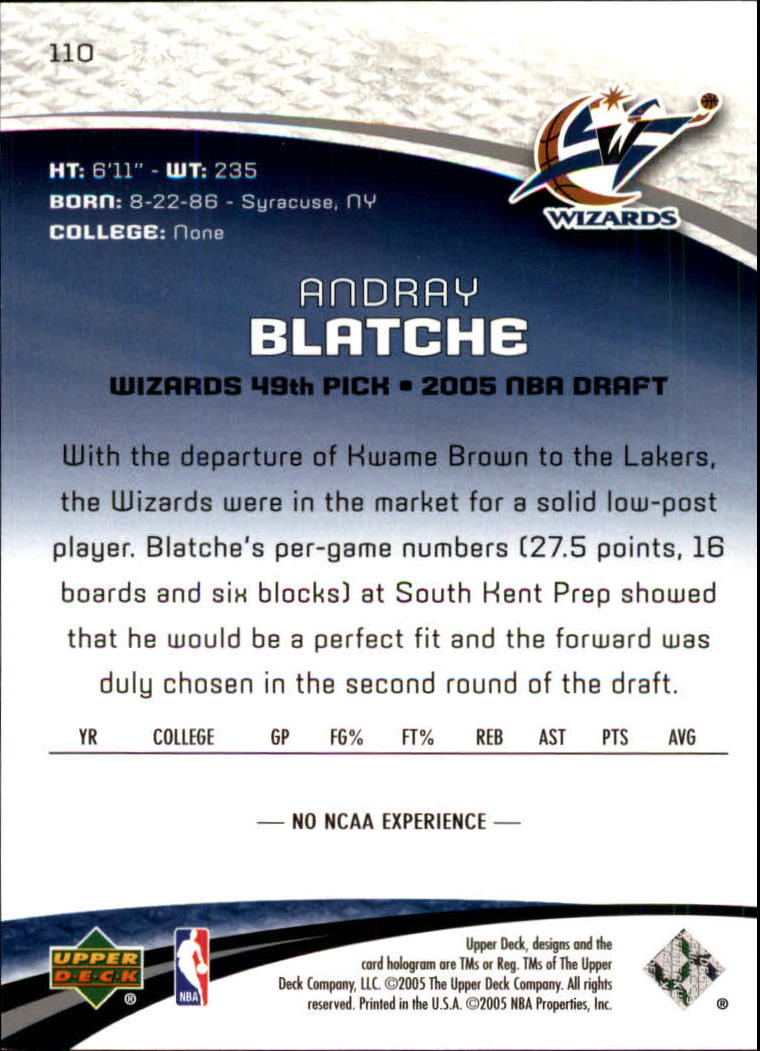 2005-06 SP Game Used #110 Andray Blatche RC back image