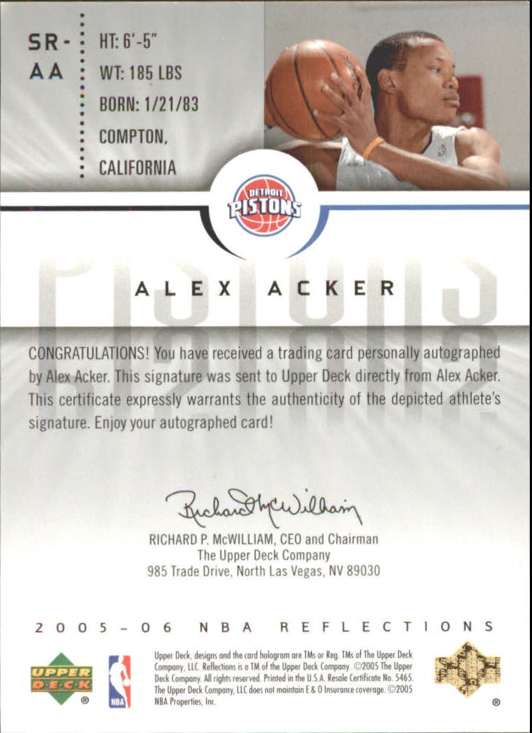 2005-06 Reflections Signatures #AA Alex Acker back image