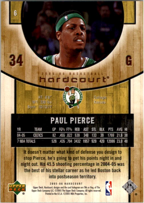2005-06 Upper Deck Hardcourt #6 Paul Pierce back image