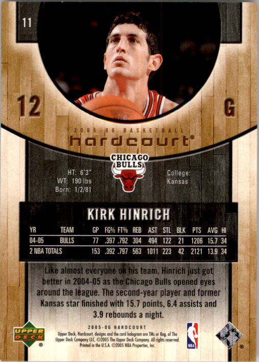 2005-06 Upper Deck Hardcourt #11 Kirk Hinrich back image