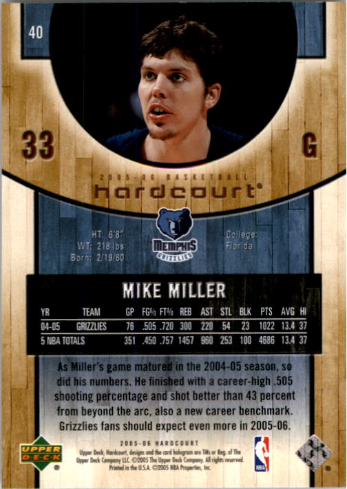 2005-06 Upper Deck Hardcourt #40 Mike Miller back image
