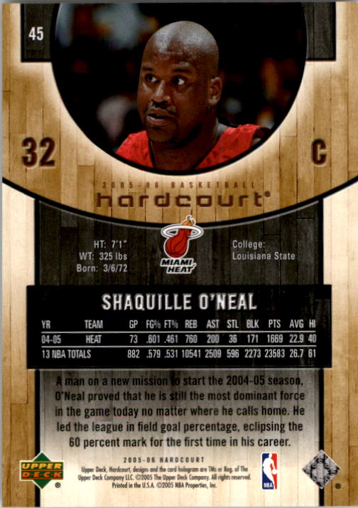 2005-06 Upper Deck Hardcourt #45 Shaquille O'Neal back image