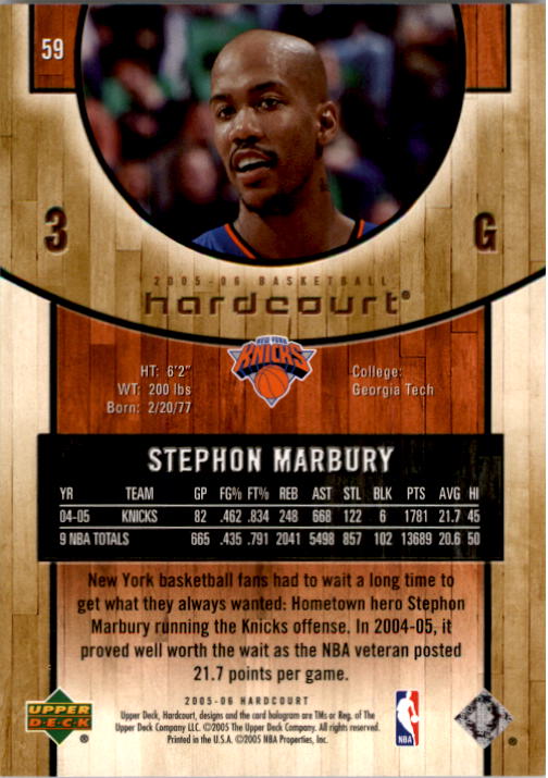 2005-06 Upper Deck Hardcourt #59 Stephon Marbury back image