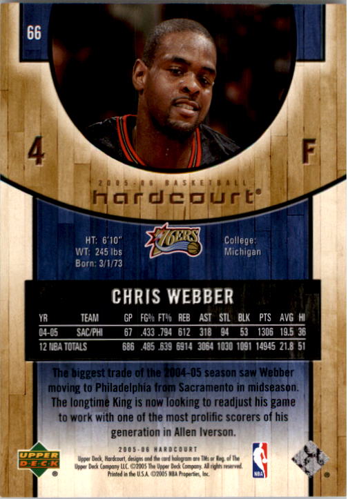 2005-06 Upper Deck Hardcourt #66 Chris Webber back image