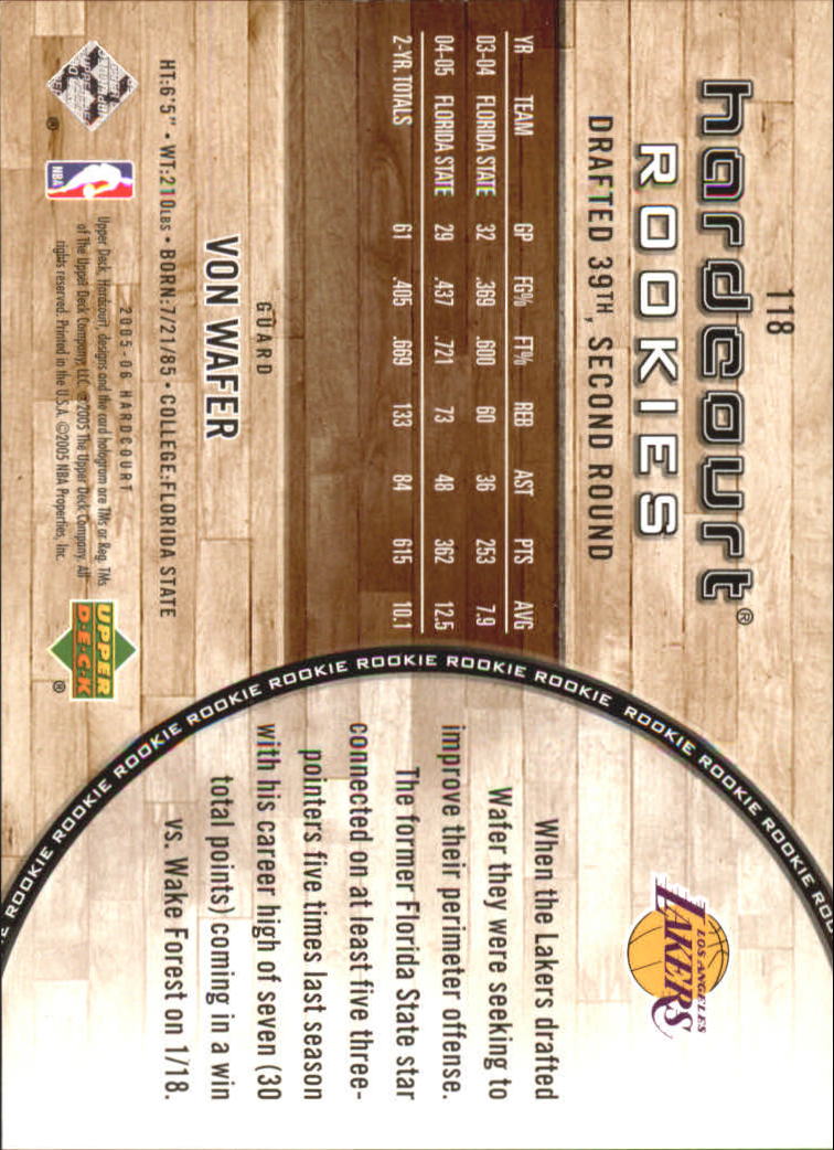 2005-06 Upper Deck Hardcourt #118 Von Wafer RC back image