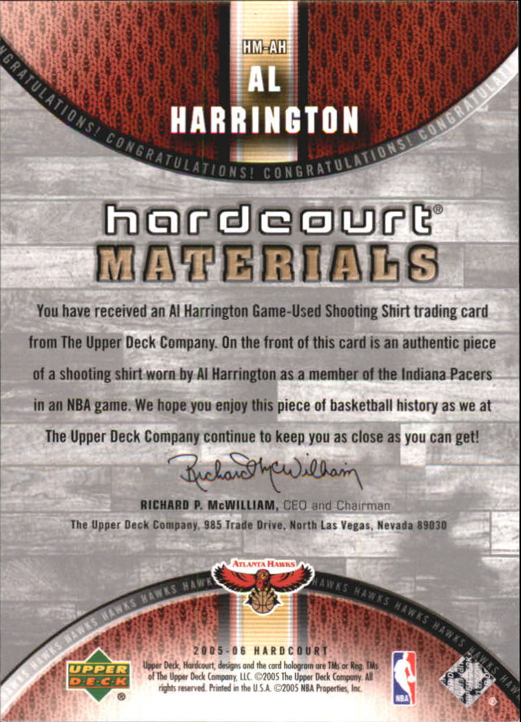 2005-06 Upper Deck Hardcourt Materials #AH Al Harrington back image