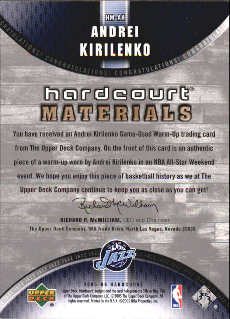 2005-06 Upper Deck Hardcourt Materials #AK Andrei Kirilenko back image