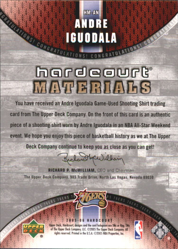 2005-06 Upper Deck Hardcourt Materials #AN Andre Iguodala back image