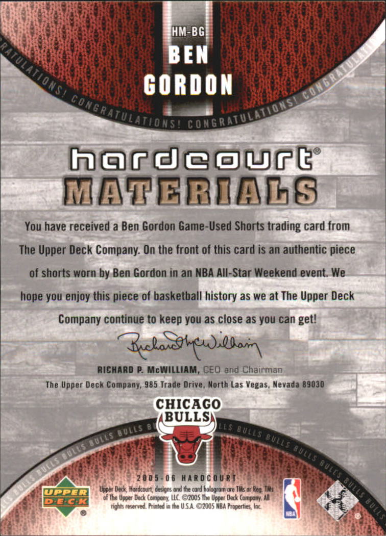 2005-06 Upper Deck Hardcourt Materials #BG Ben Gordon back image