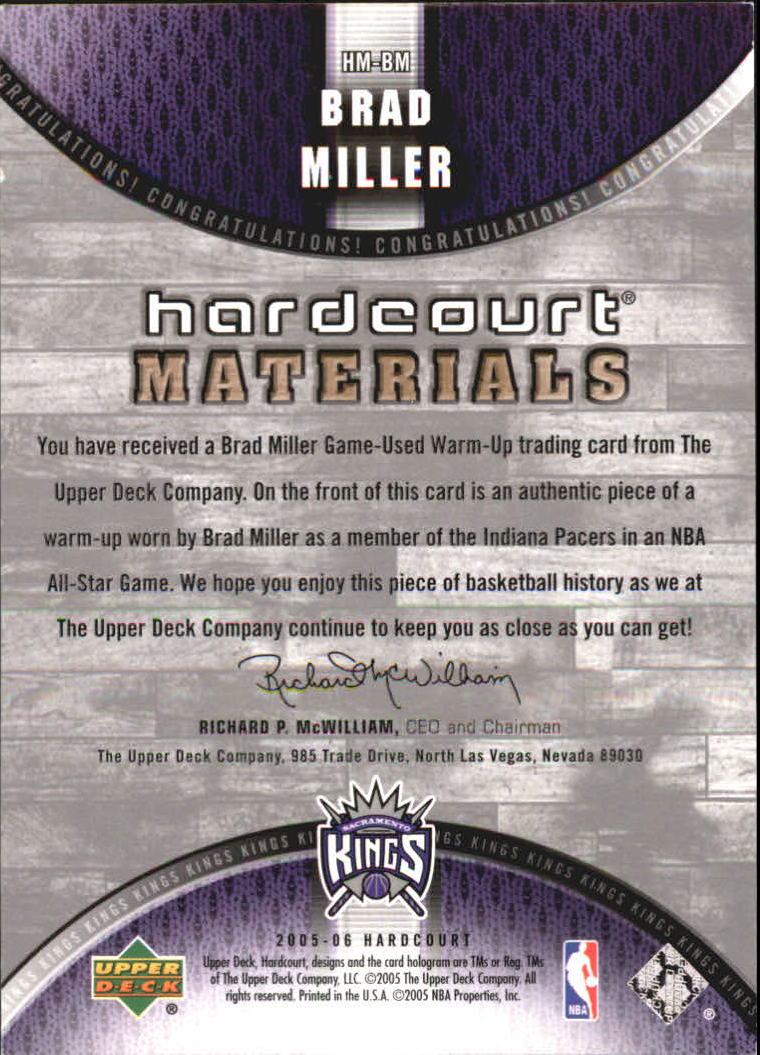 2005-06 Upper Deck Hardcourt Materials #BM Brad Miller back image