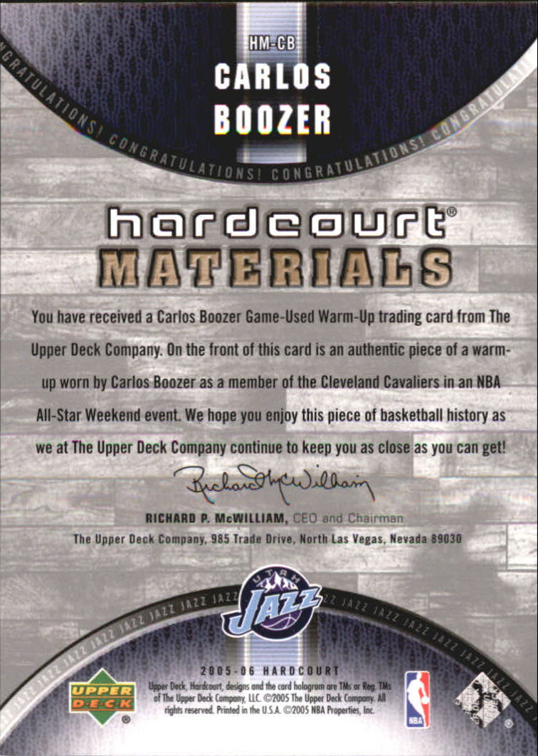 2005-06 Upper Deck Hardcourt Materials #CB Carlos Boozer back image