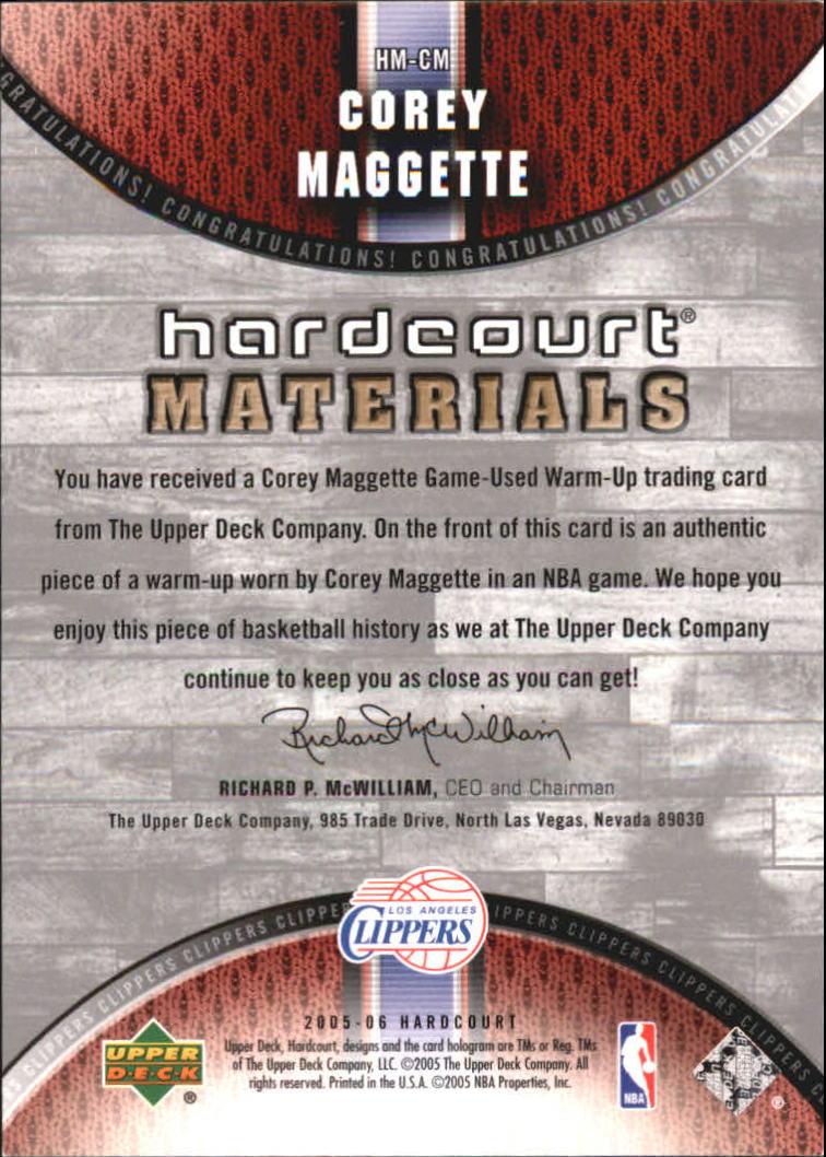 2005-06 Upper Deck Hardcourt Materials #CM Corey Maggette back image