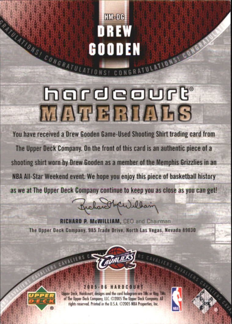 2005-06 Upper Deck Hardcourt Materials #DG Drew Gooden back image