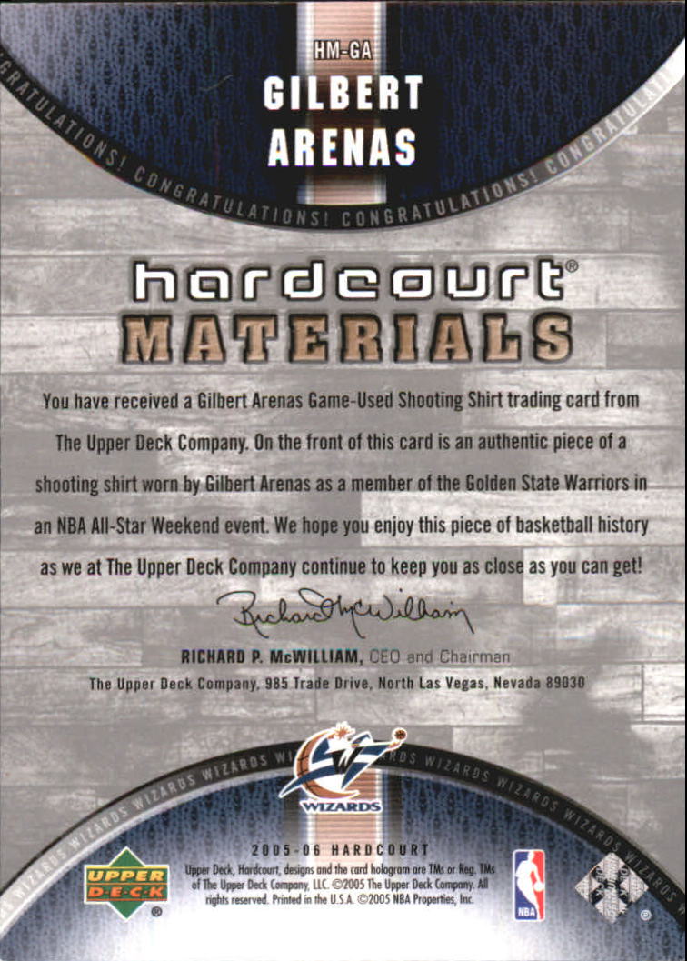 2005-06 Upper Deck Hardcourt Materials #GA Gilbert Arenas back image
