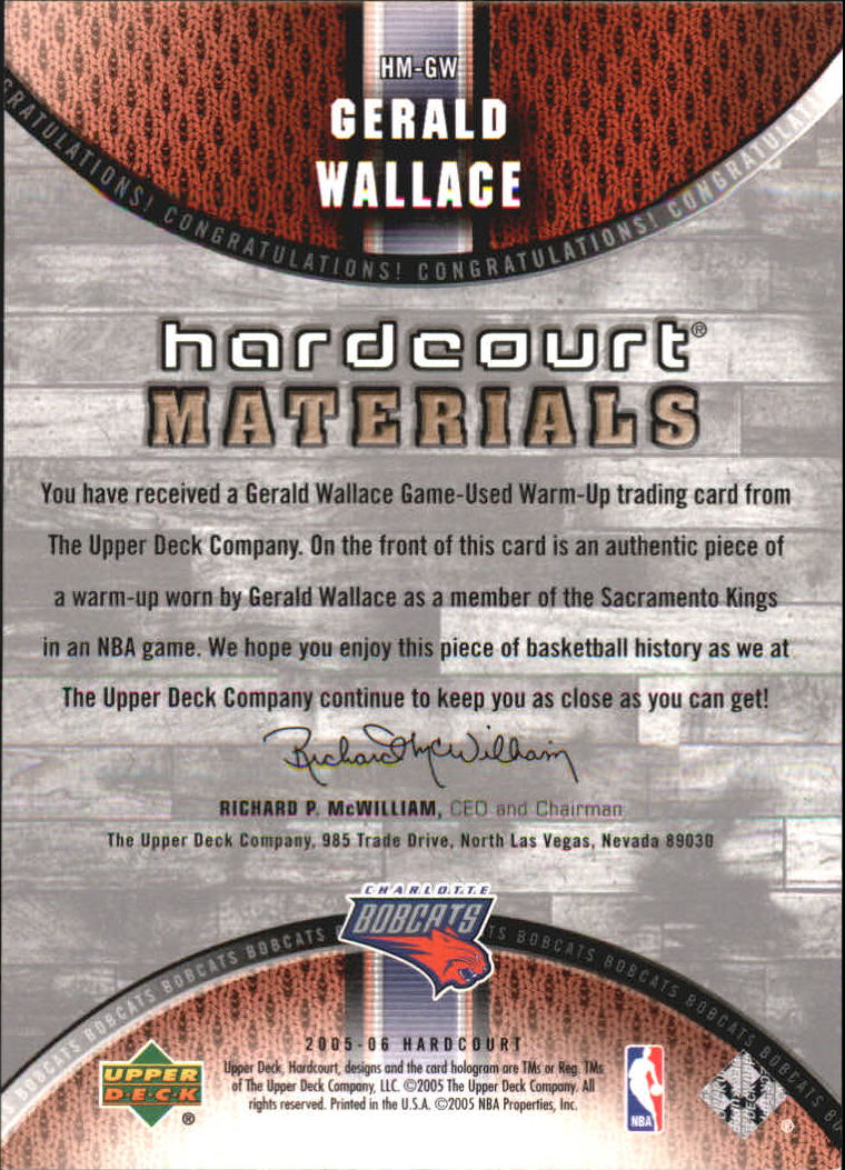 2005-06 Upper Deck Hardcourt Materials #GW Gerald Wallace back image