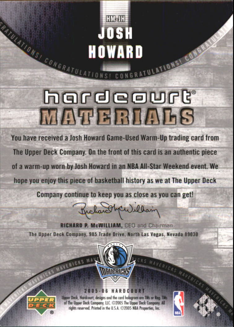 2005-06 Upper Deck Hardcourt Materials #JH Josh Howard back image