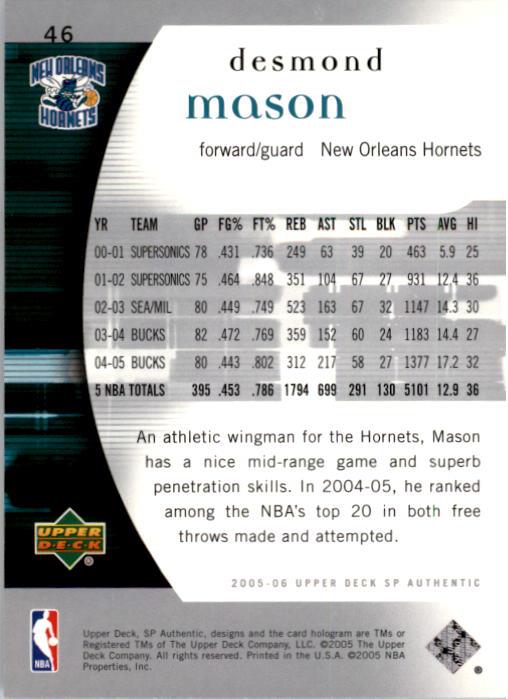 2005-06 SP Authentic #46 Desmond Mason back image