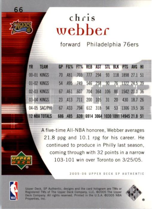 2005-06 SP Authentic #66 Chris Webber back image
