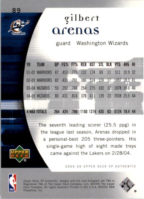 2005-06 SP Authentic #89 Gilbert Arenas back image