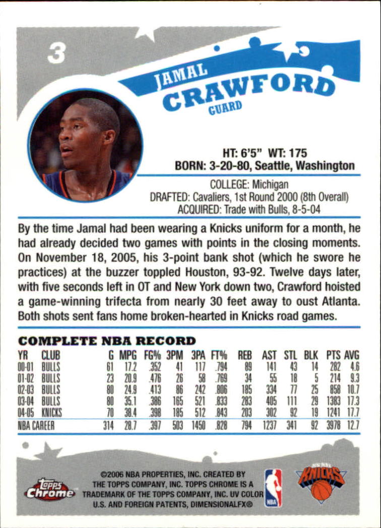 2005-06 Topps Chrome #3 Jamal Crawford back image