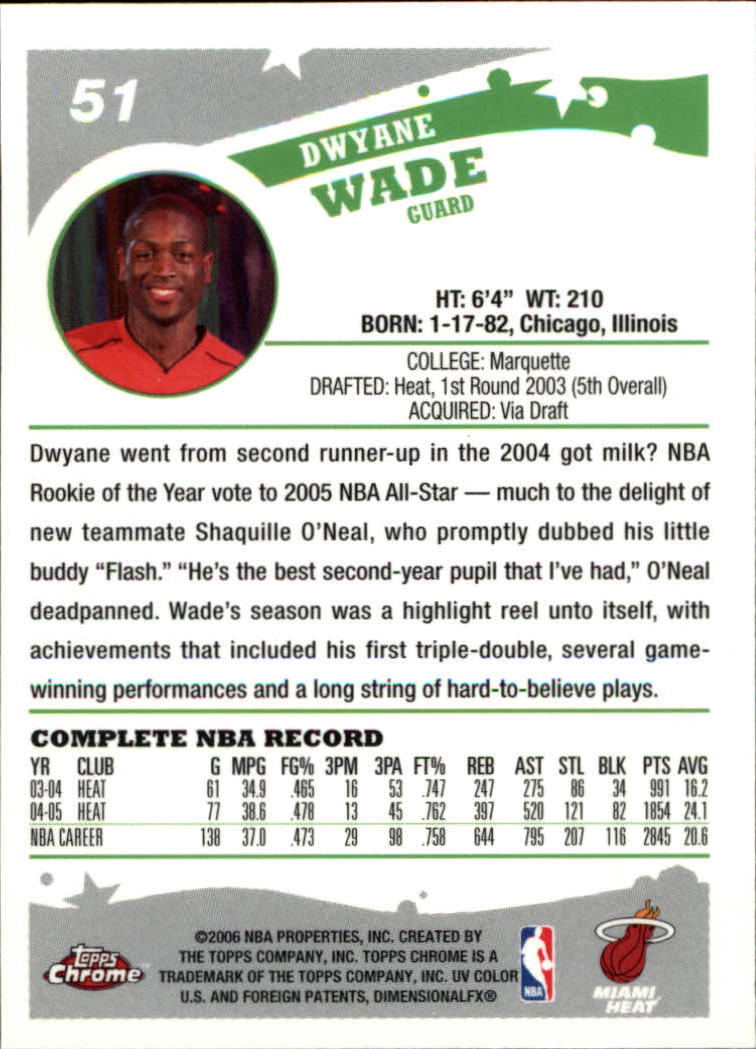 2005-06 Topps Chrome #51 Dwyane Wade back image