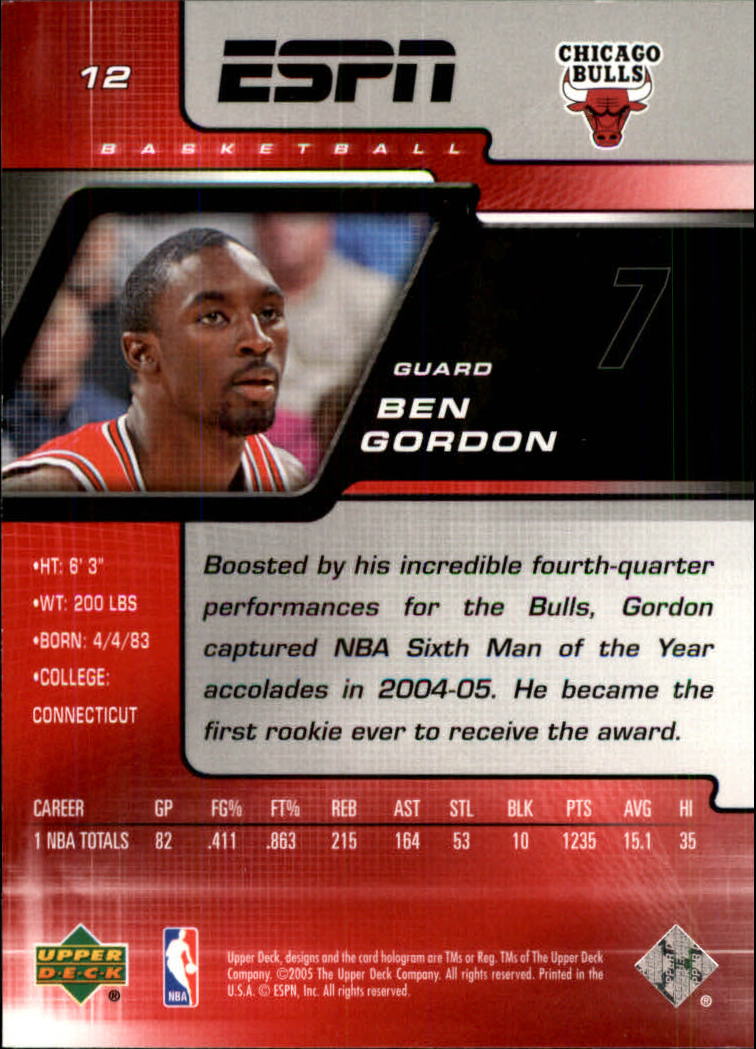 2005-06 Upper Deck ESPN #12 Ben Gordon back image
