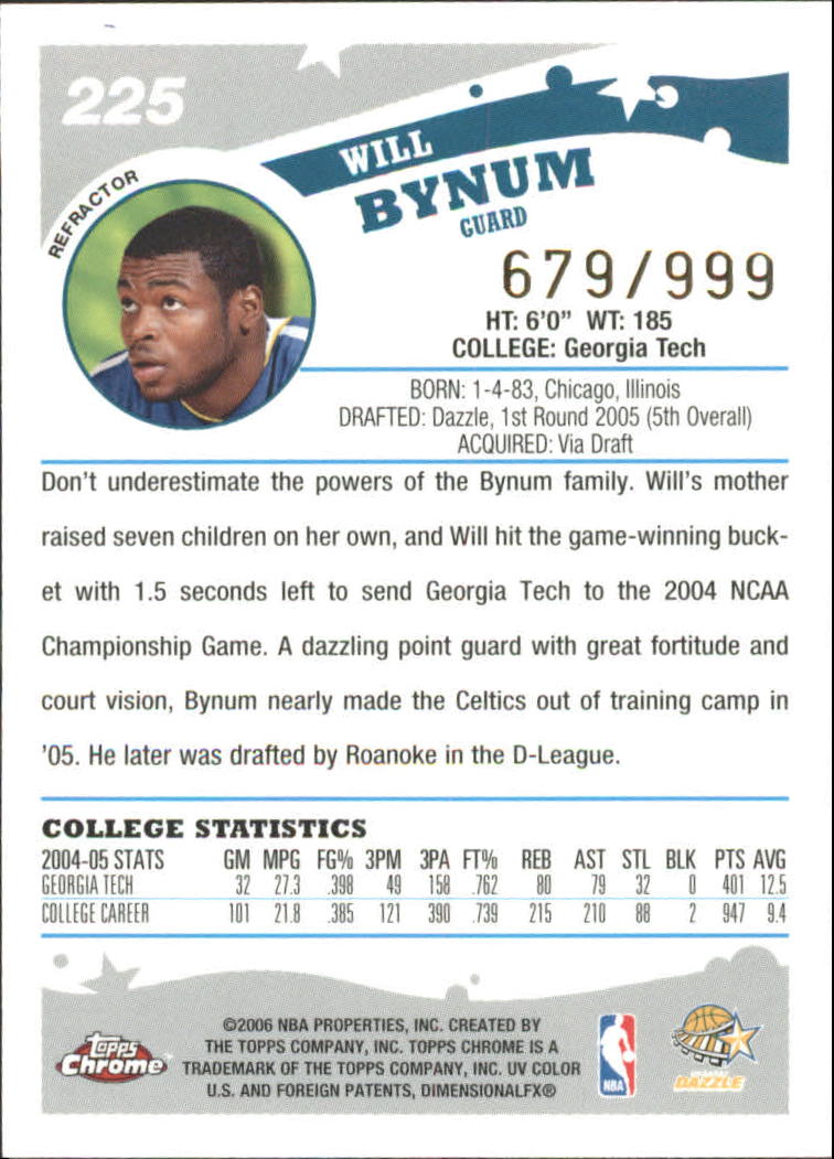 2005-06 Topps Chrome Refractors #225 Will Bynum DL back image