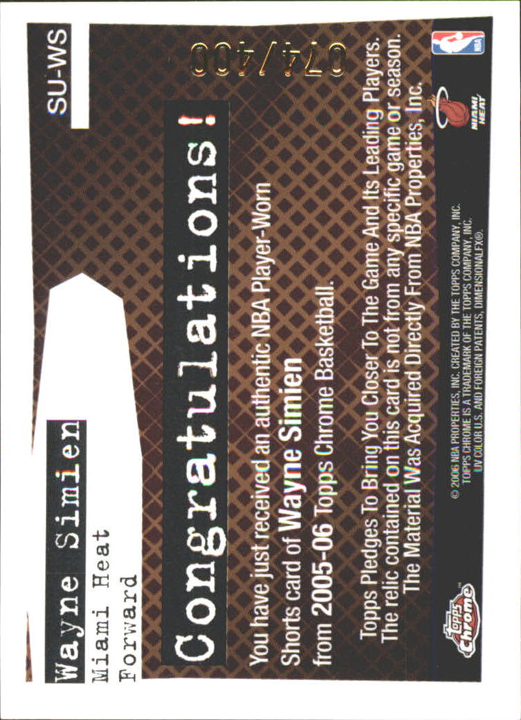 2005-06 Topps Chrome Second Unit #WS Wayne Simien back image