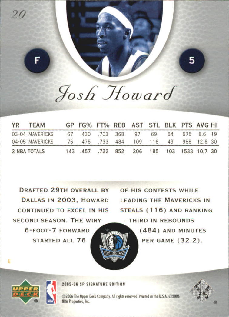 2005-06 SP Signature Edition #20 Josh Howard back image