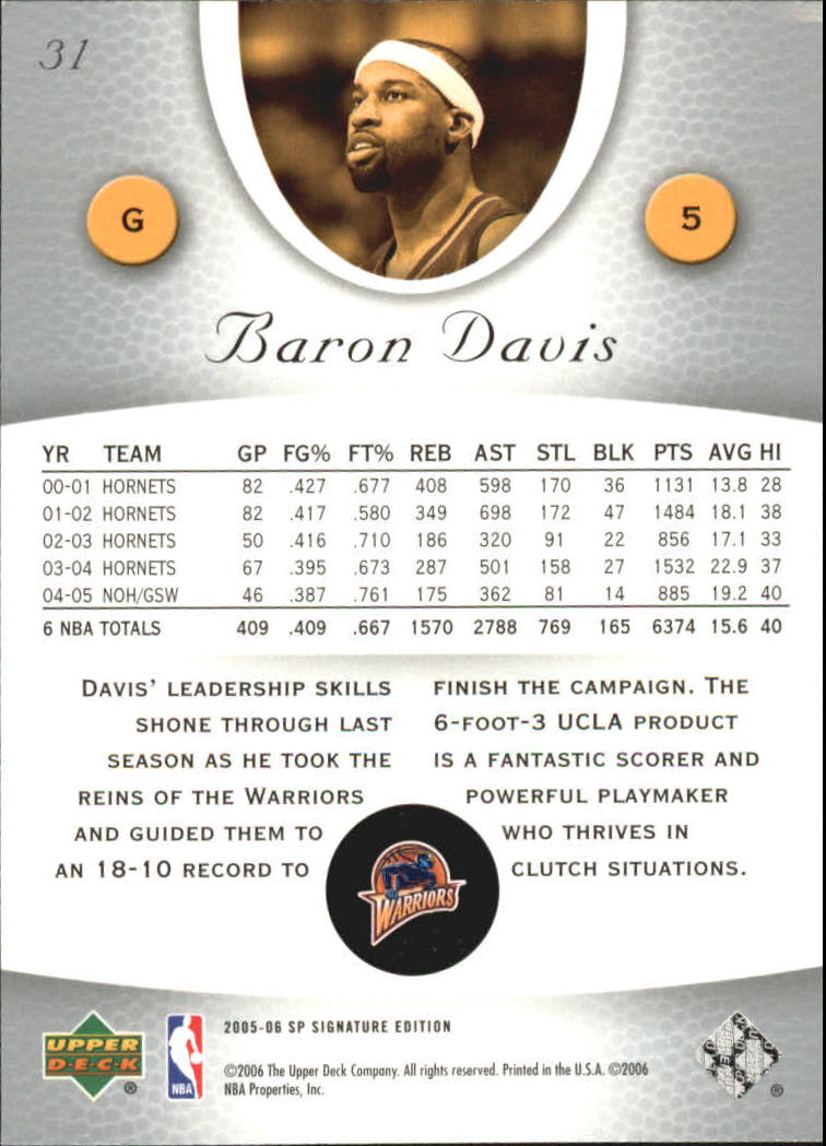 2005-06 SP Signature Edition #31 Baron Davis back image