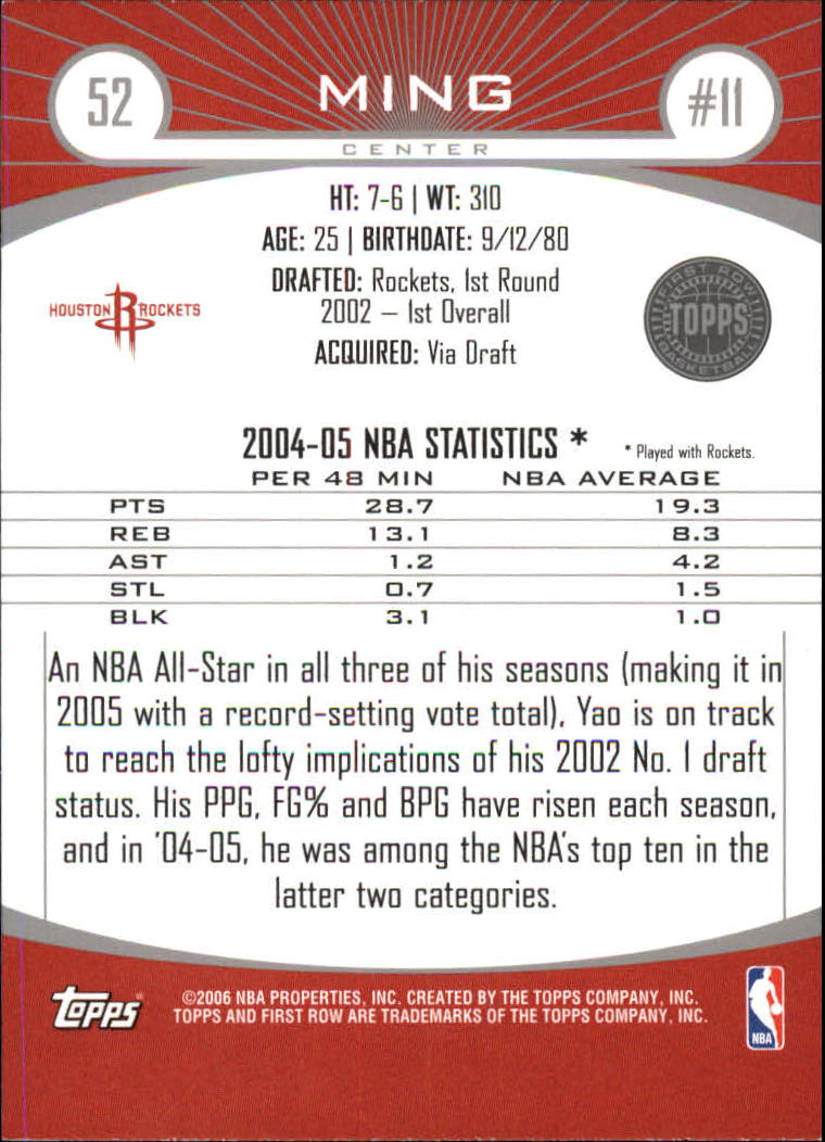 2005-06 Topps First Row #52 Yao Ming back image