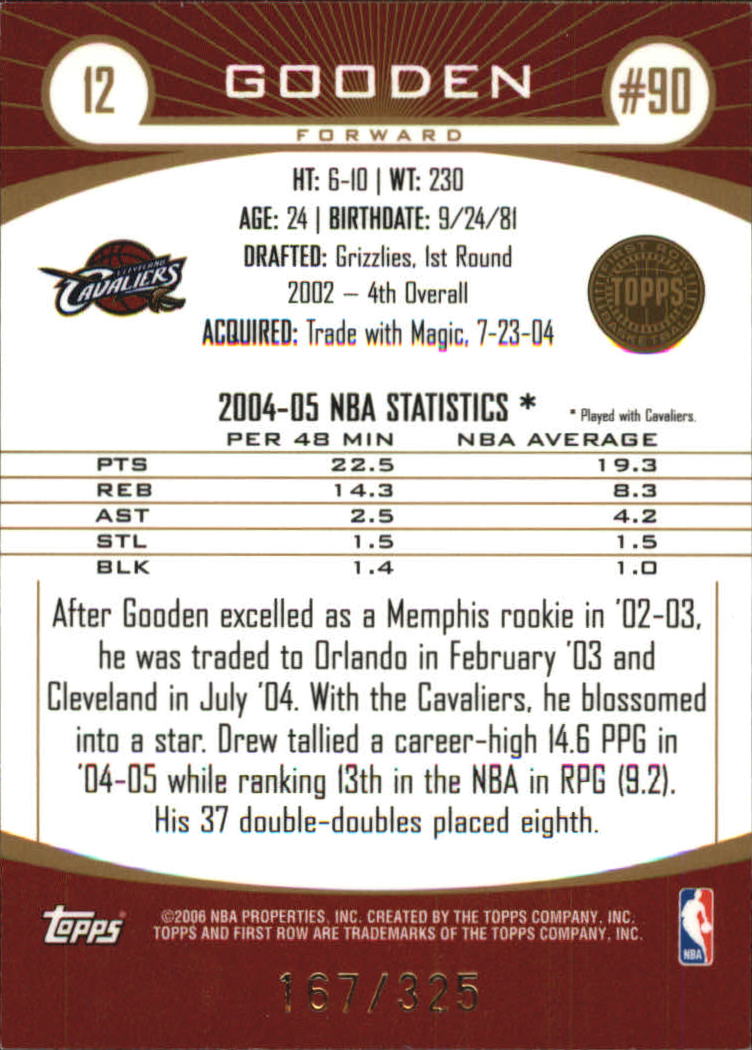 2005-06 Topps First Row 325 #12 Drew Gooden back image