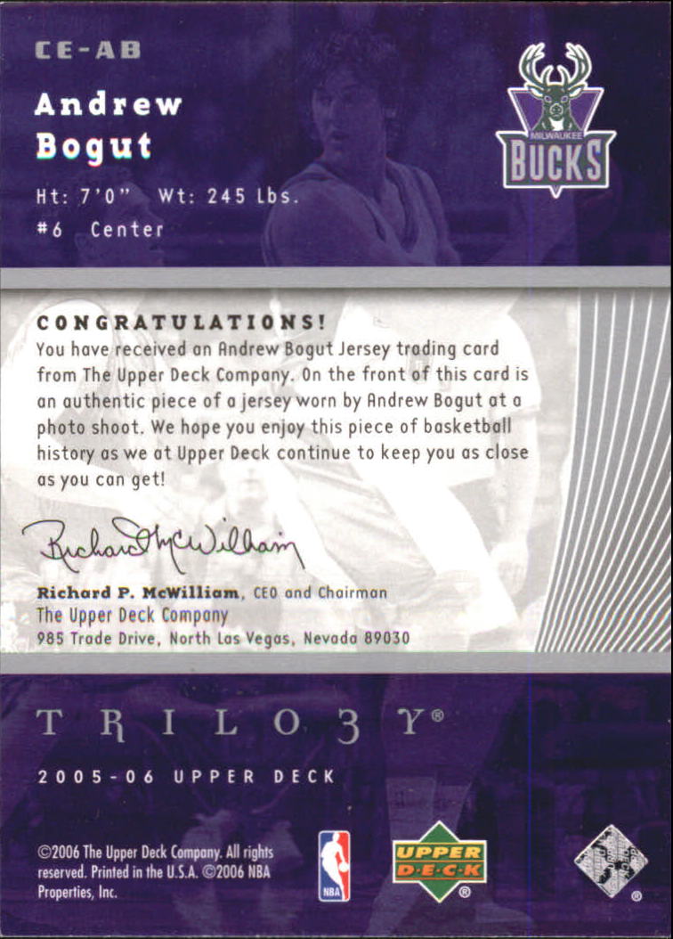 2005-06 Upper Deck Trilogy The Cutting Edge #AB Andrew Bogut back image