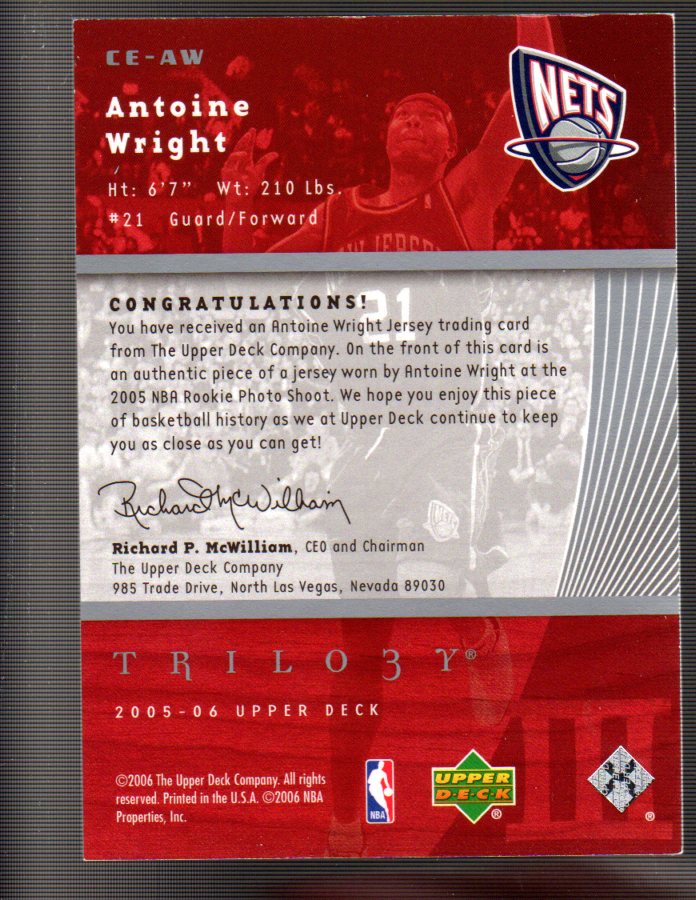 2005-06 Upper Deck Trilogy The Cutting Edge #AW Antoine Wright back image