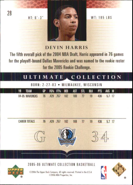 2005-06 Ultimate Collection #28 Devin Harris back image