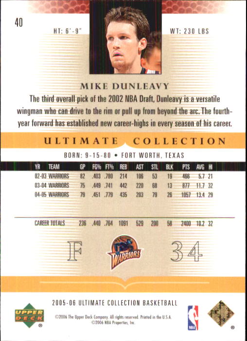2005-06 Ultimate Collection #40 Mike Dunleavy back image