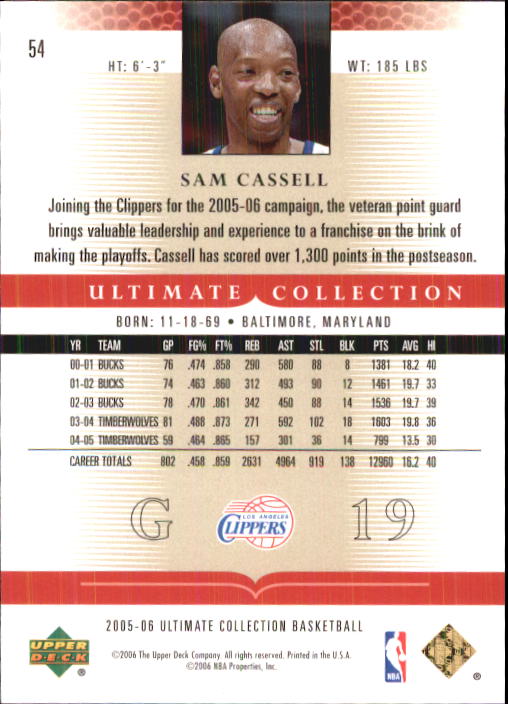 2005-06 Ultimate Collection #54 Sam Cassell back image