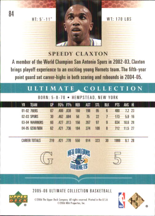 2005-06 Ultimate Collection #84 Speedy Claxton back image