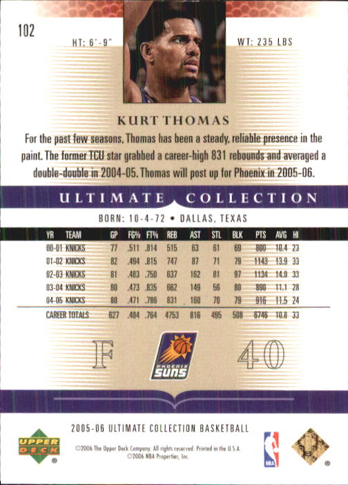 2005-06 Ultimate Collection #102 Kurt Thomas back image