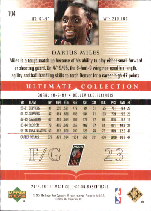 2005-06 Ultimate Collection #104 Darius Miles back image