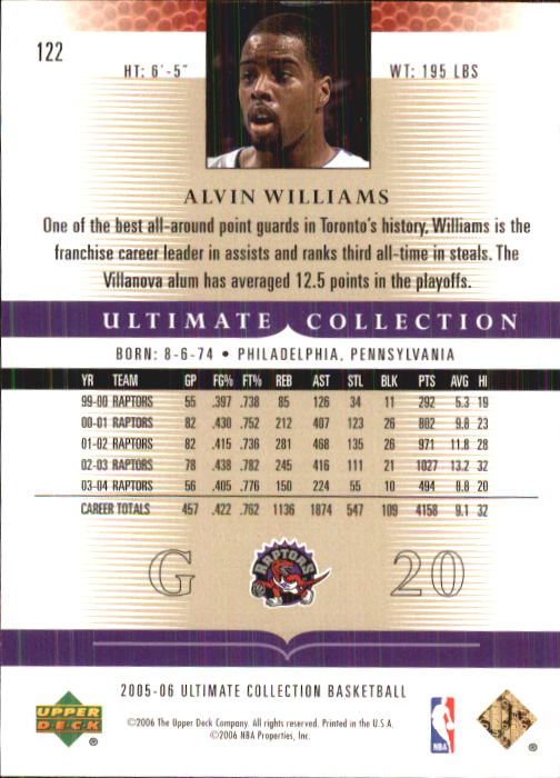 2005-06 Ultimate Collection #122 Alvin Williams back image