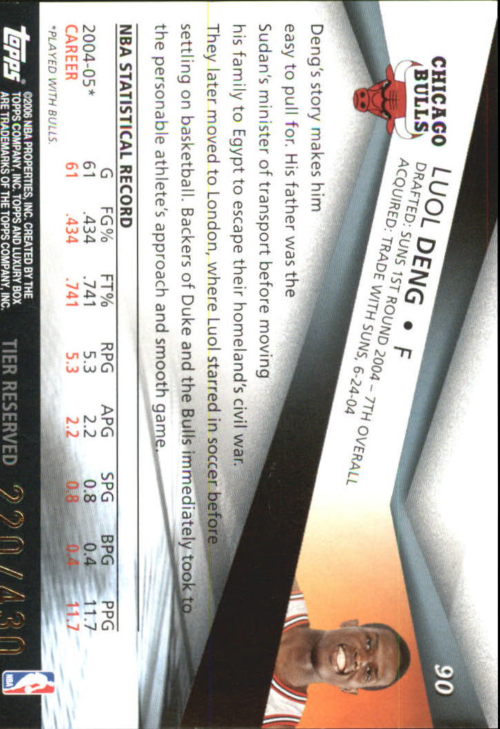2005-06 Topps Luxury Box 430 #90 Luol Deng back image
