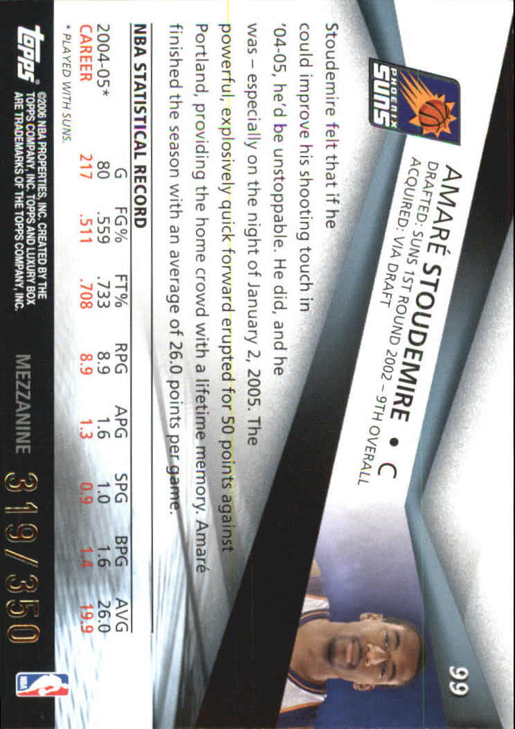 2005-06 Topps Luxury Box 350 #99 Amare Stoudemire back image