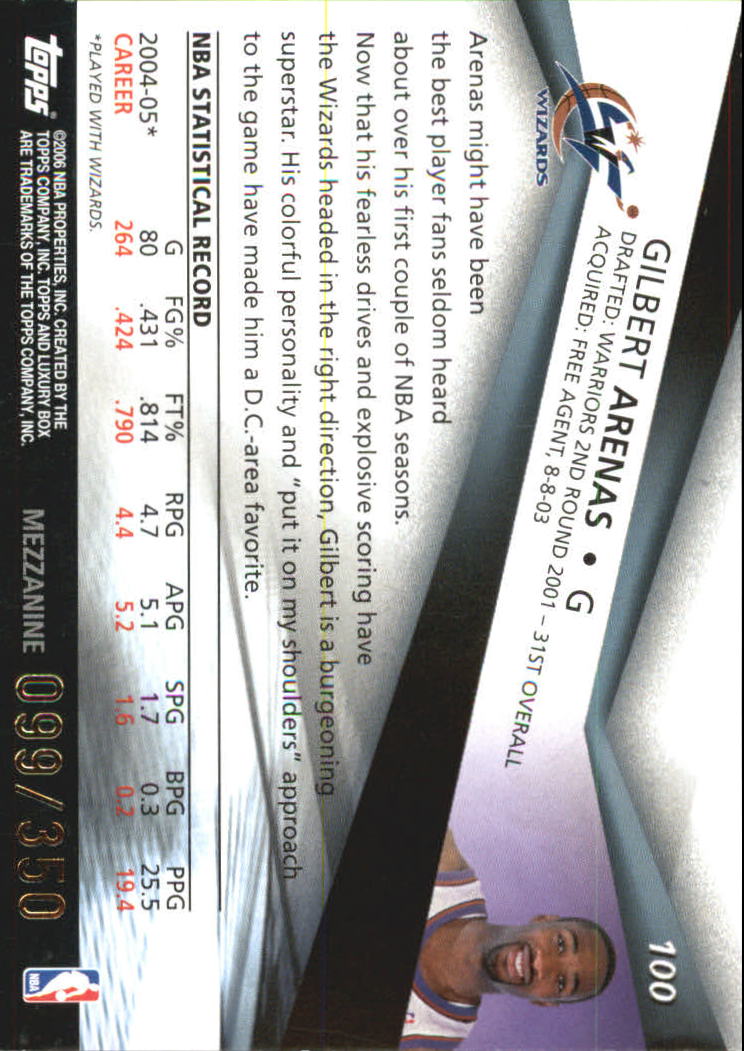 2005-06 Topps Luxury Box 350 #100 Gilbert Arenas back image