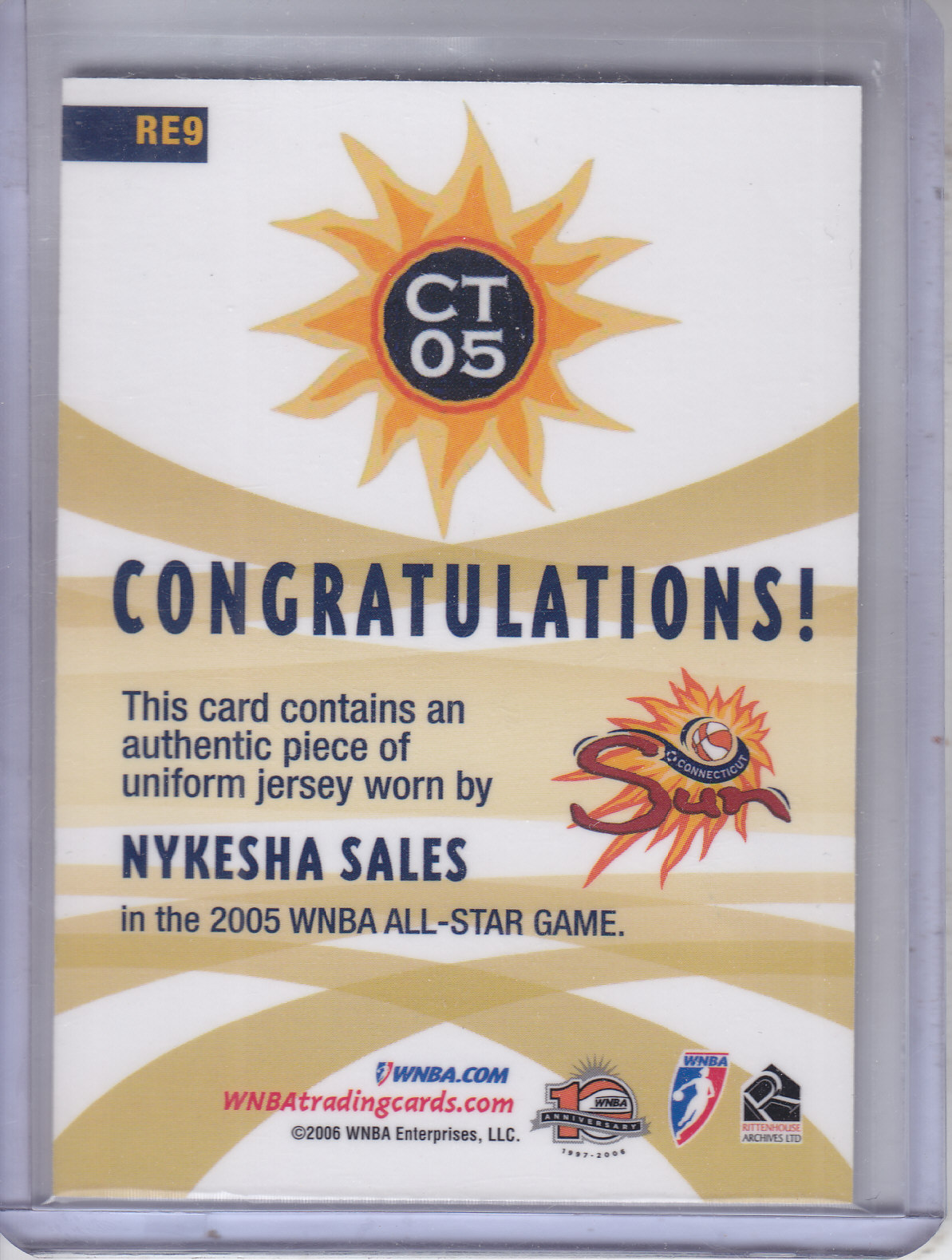 2006 WNBA All-Star Jerseys #RE9 Nykesha Sales back image