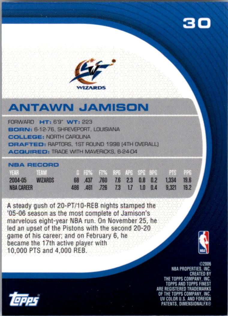 2005-06 Finest #30 Antawn Jamison back image