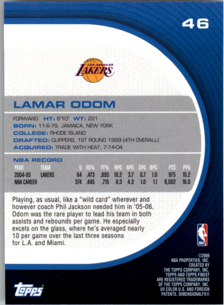 2005-06 Finest #46 Lamar Odom back image