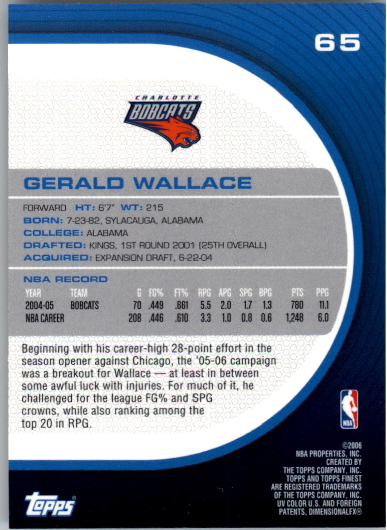 2005-06 Finest #65 Gerald Wallace back image